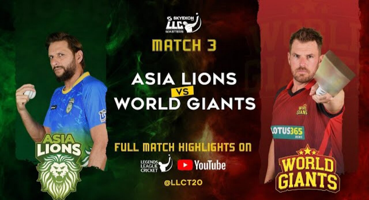 Asia lions v World Giants || Match 3 Highlights || legends League cricket 2023 || LLC