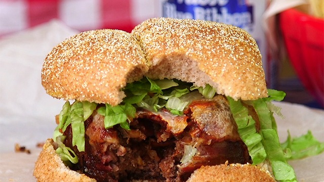 Beer Can Bacon Mushroom Swiss Burger