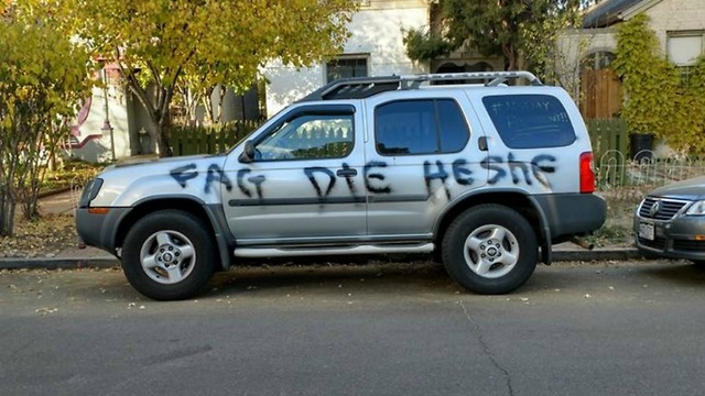 Trans woman's car spray-painted with hate speech