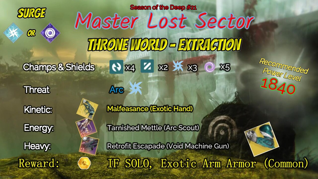 Destiny 2 Master Lost Sector: Throne World - Extraction on my Arc Hunter 6-30-23