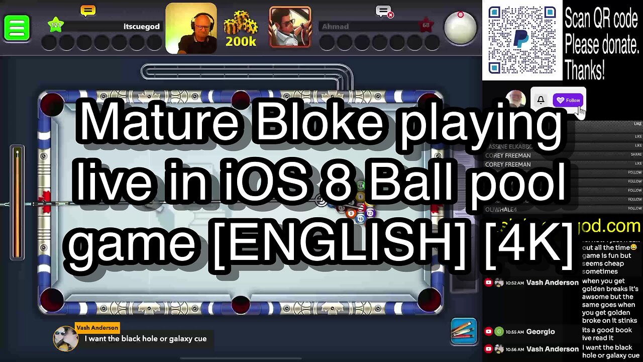 Mature Bloke playing live in iOS 8 Ball pool game [ENGLISH] [4K] 🎱🎱🎱 8 Ball Pool 🎱🎱🎱