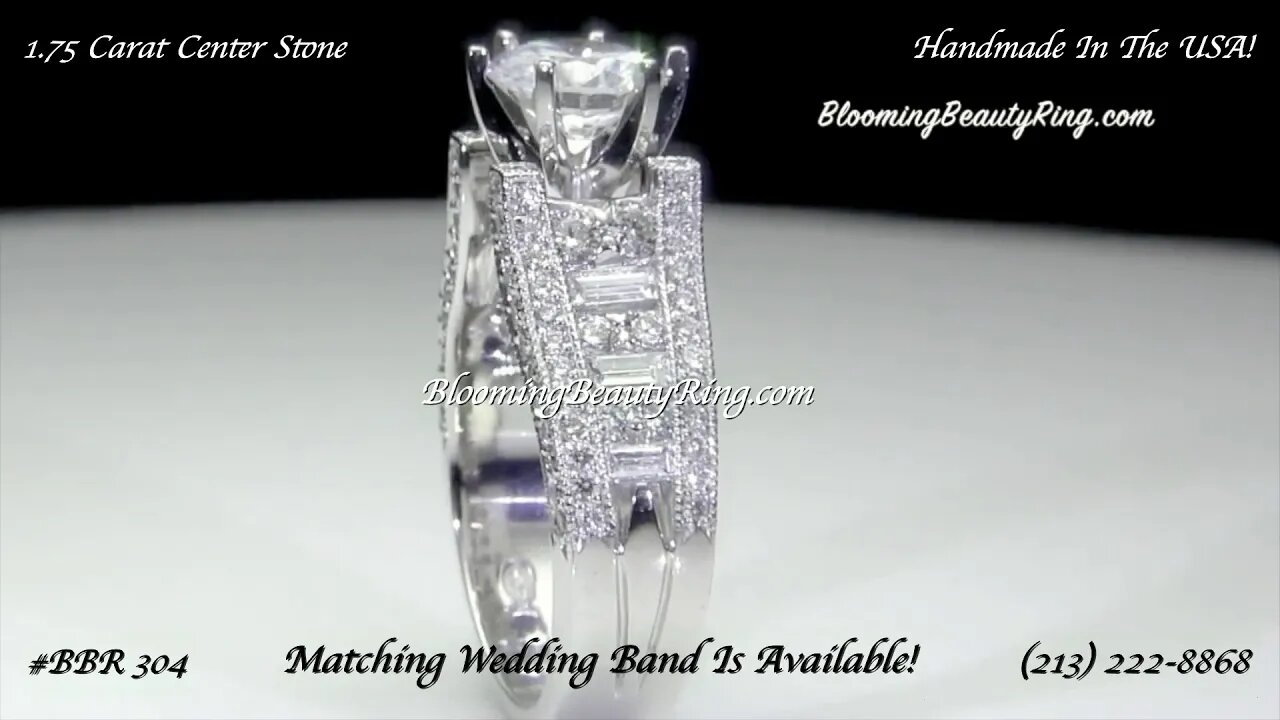 BBR 304 6 Prong Tiffany Style Engagement Ring with Alternating Round and Baguette Diamonds