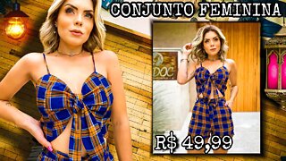 Conjunto Feminina/ Conjunto Xadrez/ Conjunto de verão/ Conjunto estampado/ shopee