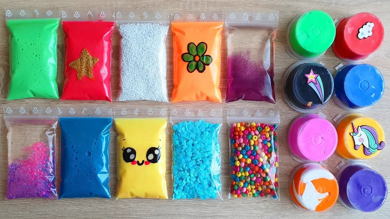 Making Crunchy Slime with Bags and Clay #2