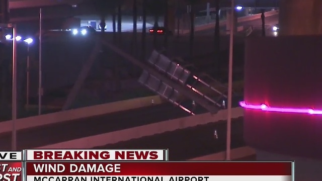 Fallen sign blocks road to McCarran Airport