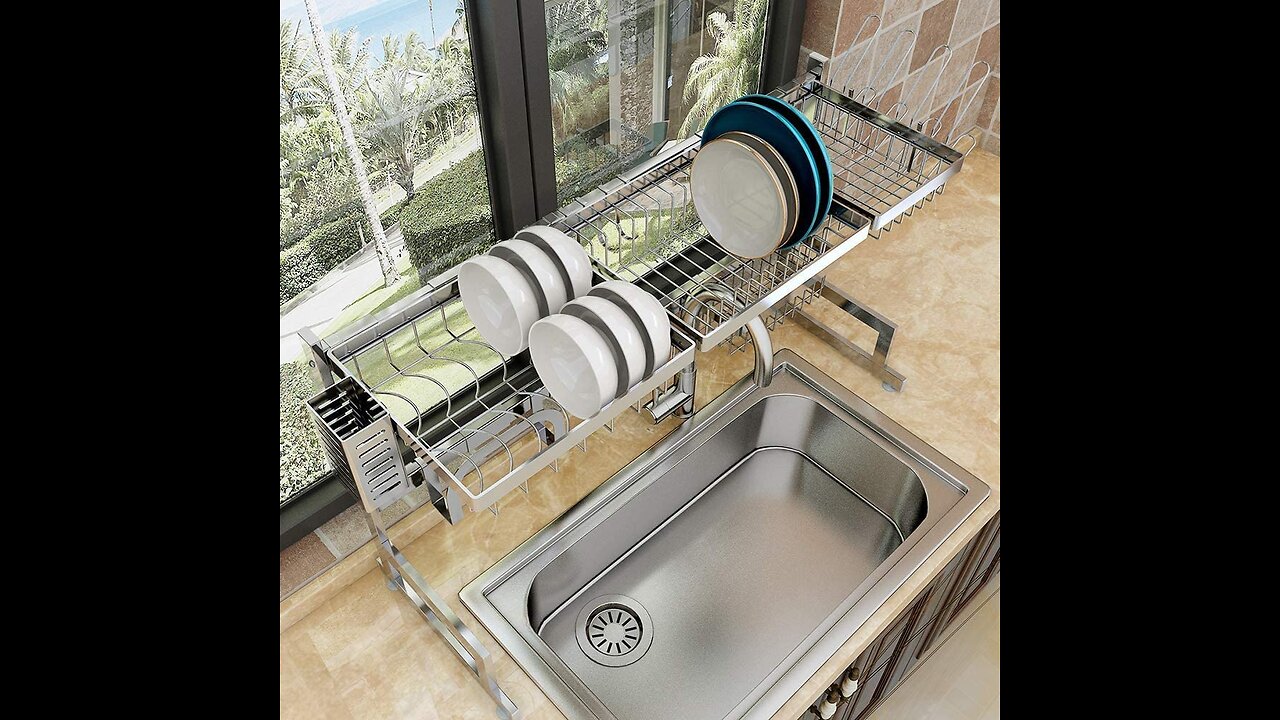 Over The Sink Dish Drying Rack, ULG 3 Tier Stainless Steel Length Adjustable (24.4"-37") Kitche...