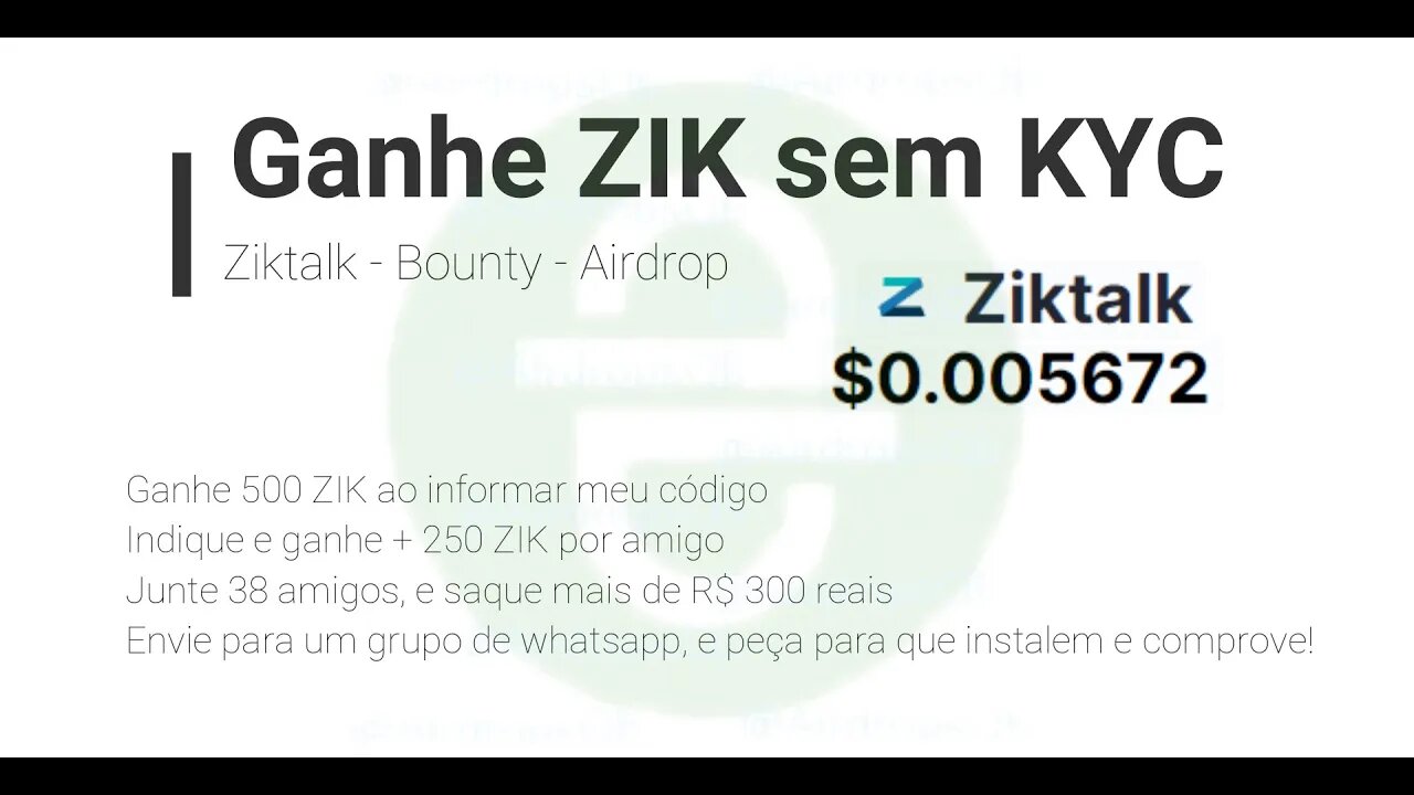 Airdrops - Bounty - ZikTalk, ganhe ~300 reais(10.000 ZIK) hoje mesmo, corre!