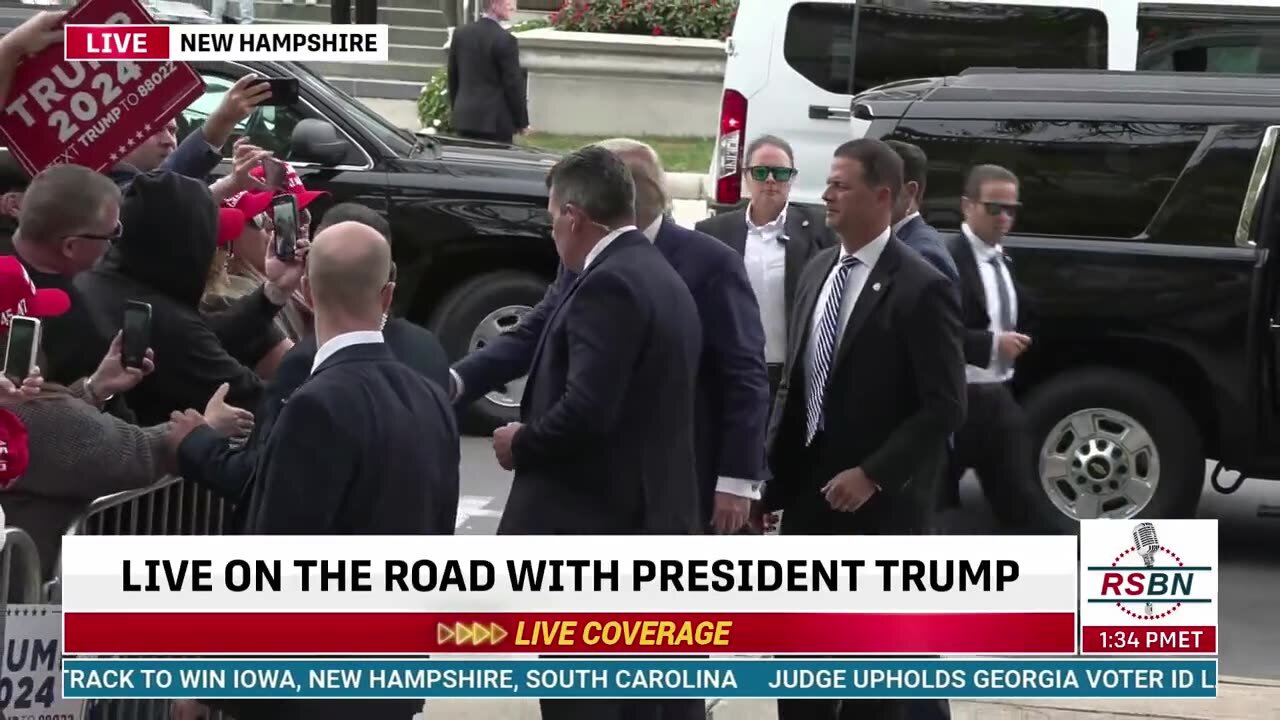 The scene as President Trump arrived in NH to file his run for president