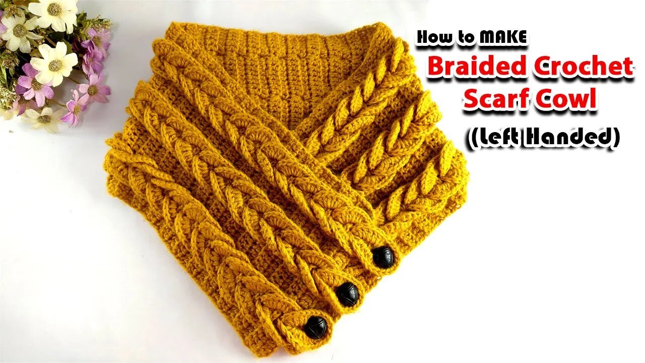 Left Handed: How to make A Braid Crochet Scarf Cowl l Crafting Wheel.