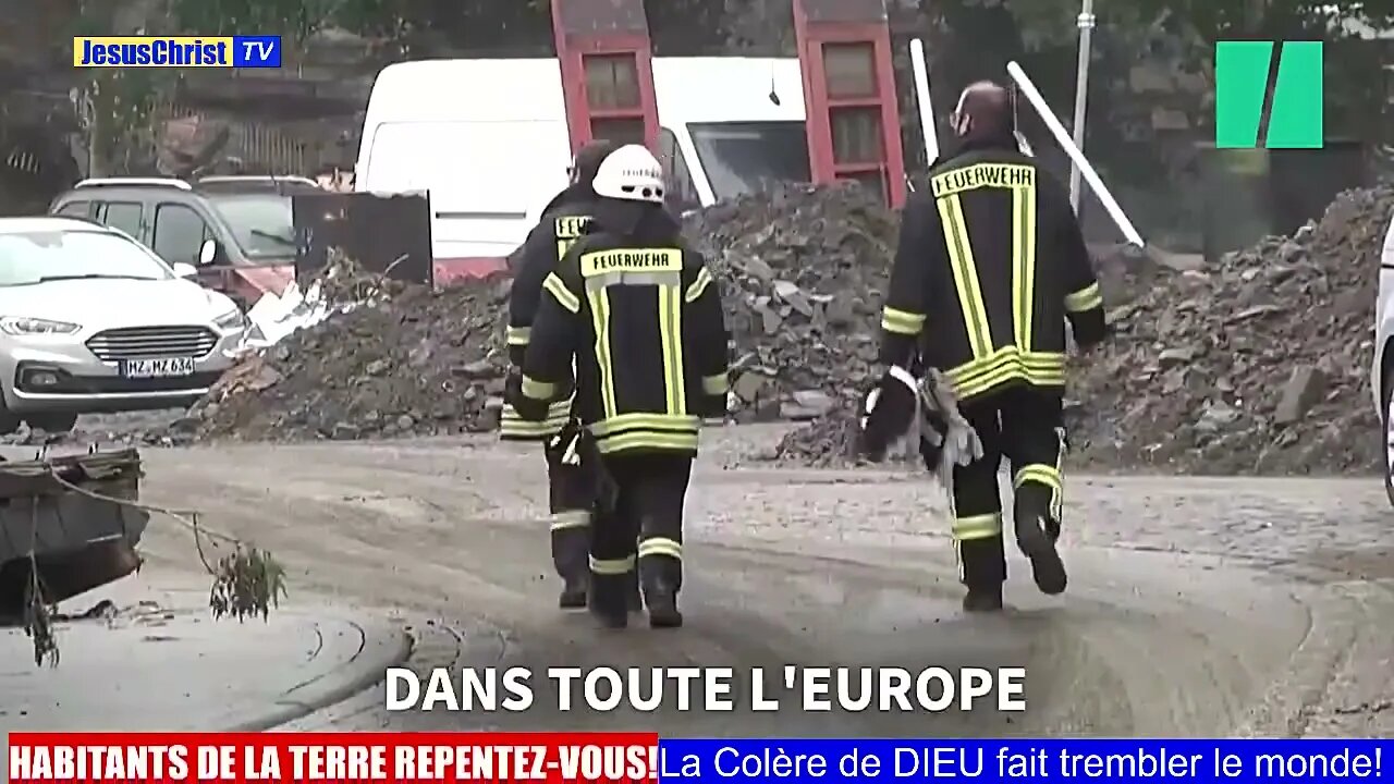 DIEU sauve un pompier Allemand emporté par de violents torrents d’eau inondations catastrophiques