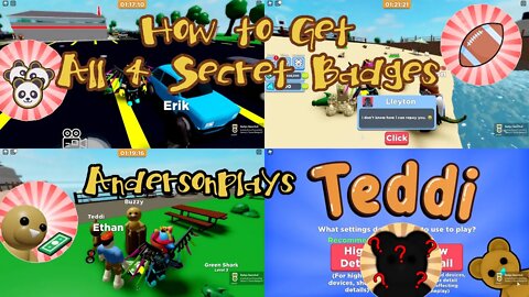 AndersonPlays Roblox 🧸Teddi - How to Get All 4 Secret Badges Walkthrough Guide