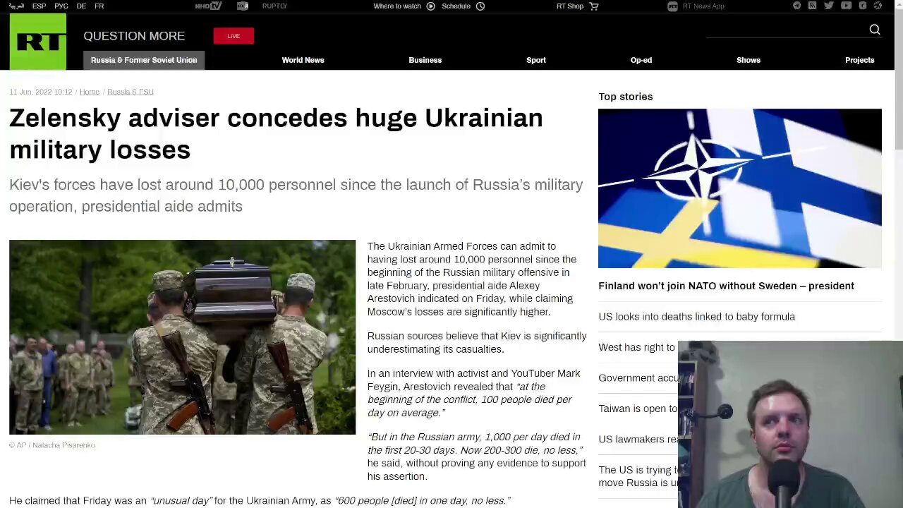 Zelensky adviser concedes huge Ukrainian military losses, possibly around 10,000