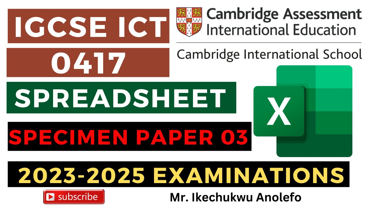 IGCSE ICT Specimen Paper 03 2023-2025 Spreadsheet | XLOOKUP FUNCTION - MS Excel