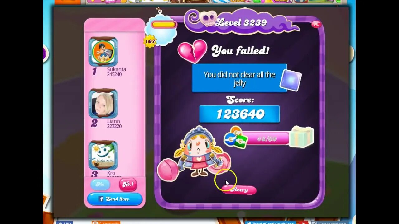 Candy Crush Level 3239 Talkthrough, 20 Moves 0 Boosters