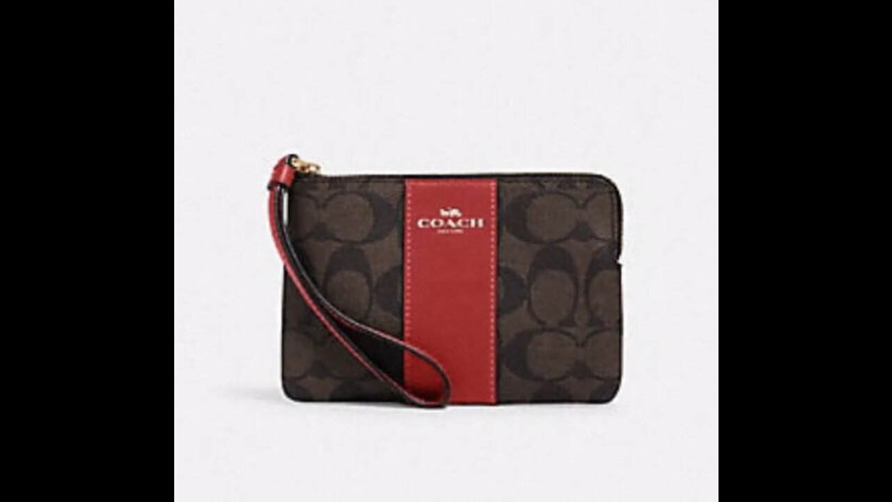 COACH WOMENS Corner Zip Wristlet In Canvas Leather