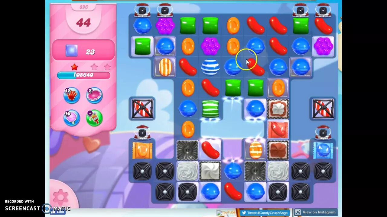 Candy Crush Level 696 Audio Talkthrough, 2 Stars 0 Boosters