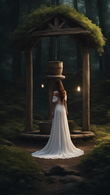 Scary Paranormal Female Ghost Frightens Man Getting Water At Well In The Woods