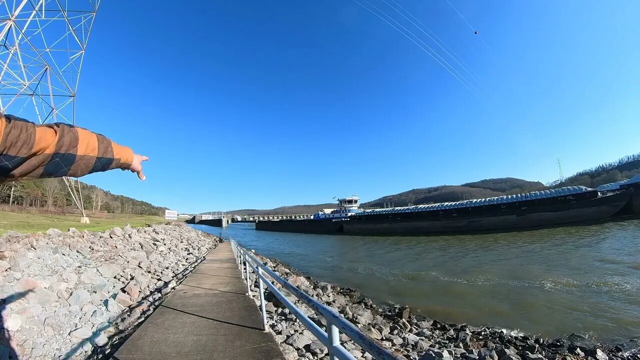 Barge coming out of the lock in Guntersville TVA Dam