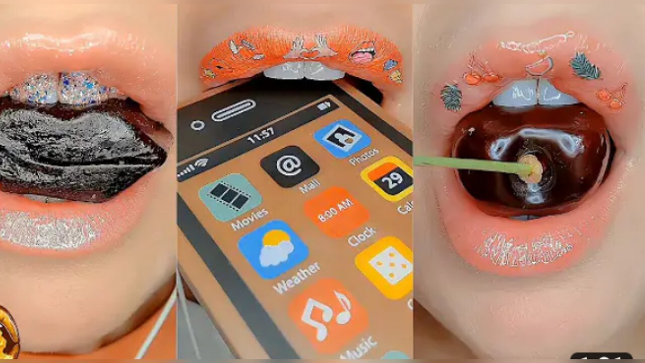 Satisfying ASMR eating emoji TikTok challenge. ASMR satisfying eating cute emoji food challenge