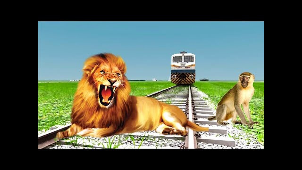 Tiger & monkey on track vs Train and stops the train _ Train simulator