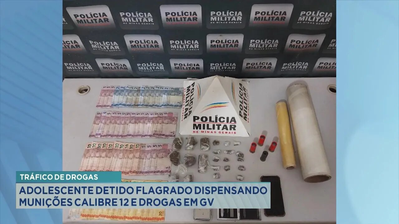 Tráfico de Drogas: Adolescente Detido Flagrado Dispensando Munições Calibre 12 e Drogas em GV.