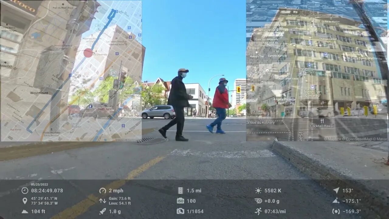 May 2022 tour of downtown Montreal, QC (with telemetry overlay)