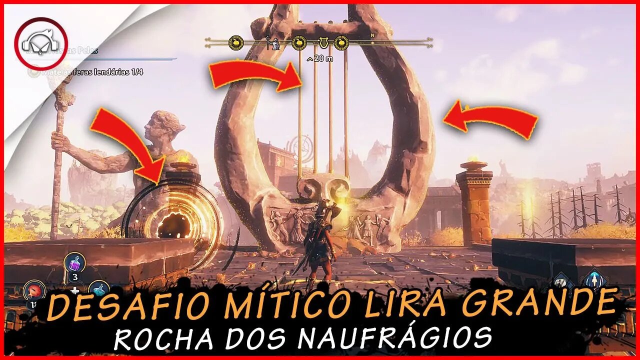 Immortals Fenyx Rising, Como concluir o desafio mítico Lira grande na Rocha dos Naufrágios