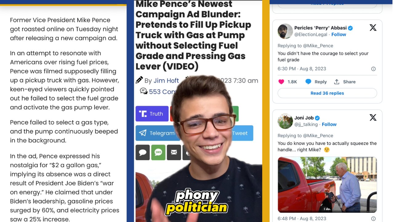 Victor Reacts: Phony Politician Mike Pence Pretends to Pump Gas - Gets Mocked on Social Media