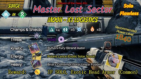 Destiny 2 Master Lost Sector: Moon - K1 Logistics on my Void Hunter Solo-Flawless 7-30-23