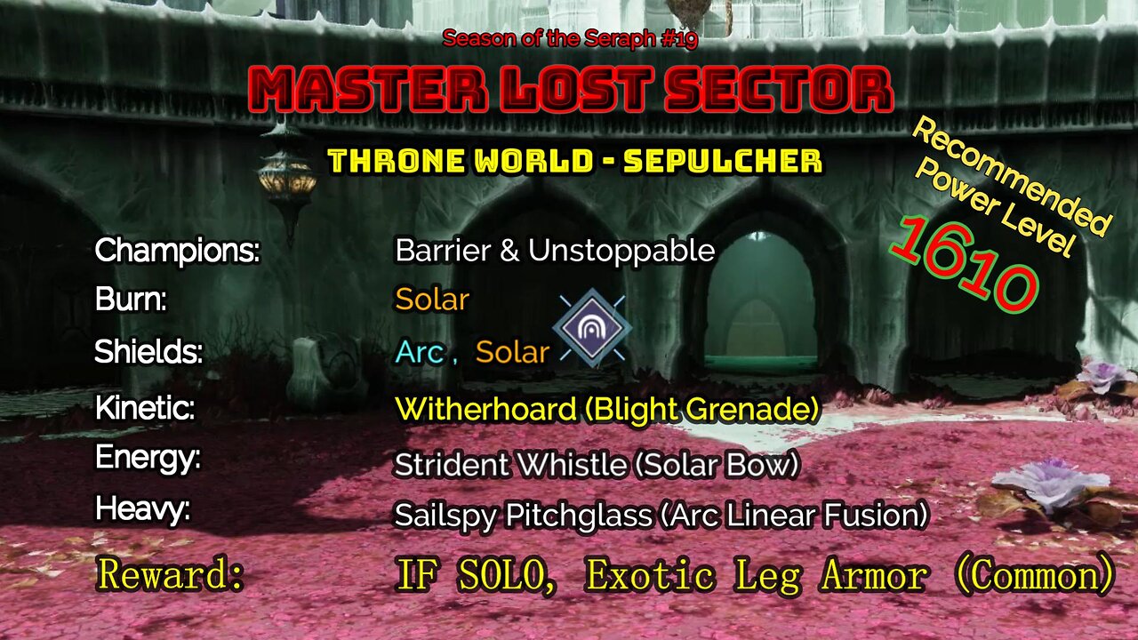 Destiny 2 Master Lost Sector: Throne World - Sepulcher on my Hunter 1-4-23