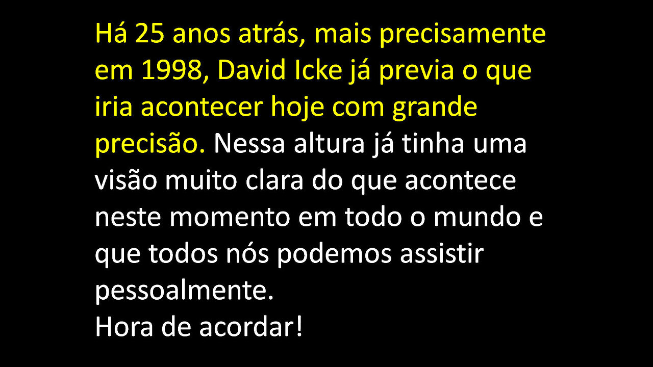 Em 1998 David Icke já previa o que está a acontecer agora!