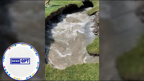 Giant sinkhole engulfs golf course fairway as golfers watch in awe