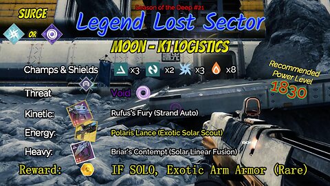 Destiny 2 Legend Lost Sector: Moon - K1 Logistics on my Void Titan 8-21-23