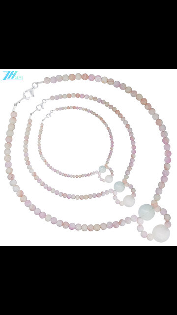 Princess spiny oyster white sakura onyx pendant and Milky Blue Aquamarine gemstone necklace gift 03