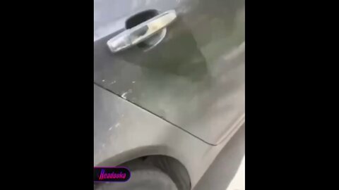 Car with a Z seriously damaged by Ukrainian activists. They used acid, paint, slashed tires, broke window. Location unknown.