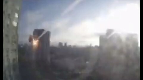 Missile hitting a residential building in Zhuliany near Kyiv/Kiev