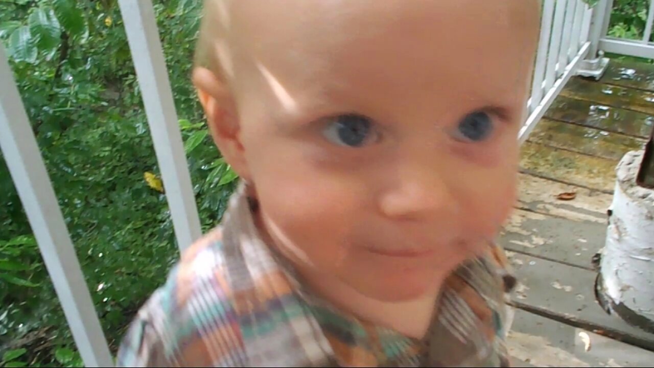 Rainy Day on the Front Porch - Toddler Eats Ice-Cream and Music is Playing