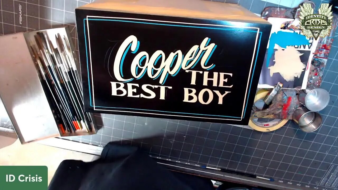 Lettering Cooper's memorial box
