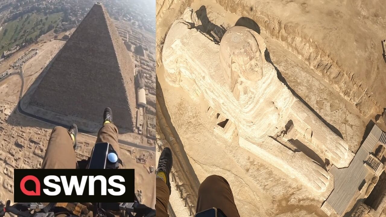 Stunning footage shows paramotor pilot gliding over Egypt's Pyramids and Sphinx