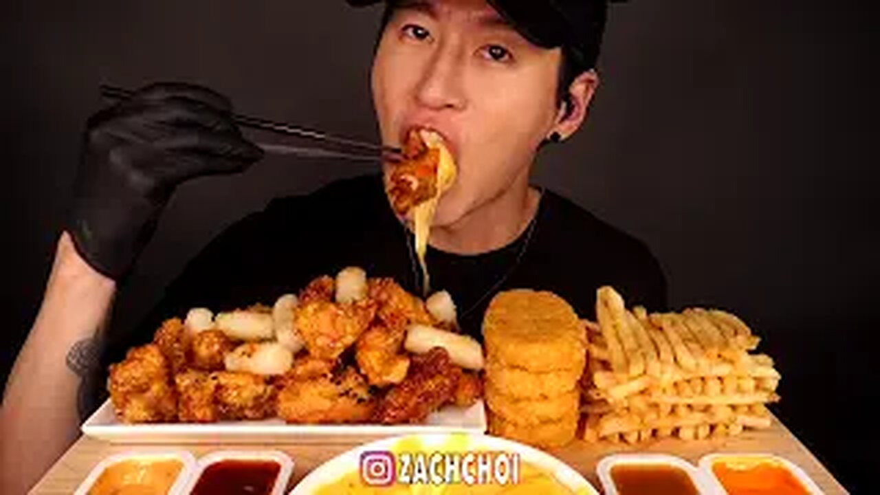 ASMR FRIED CHICKEN, HASH BROWNS, FRIES & CHEESE FONDUE MUKBANG (No Talking) EATING SOUNDS