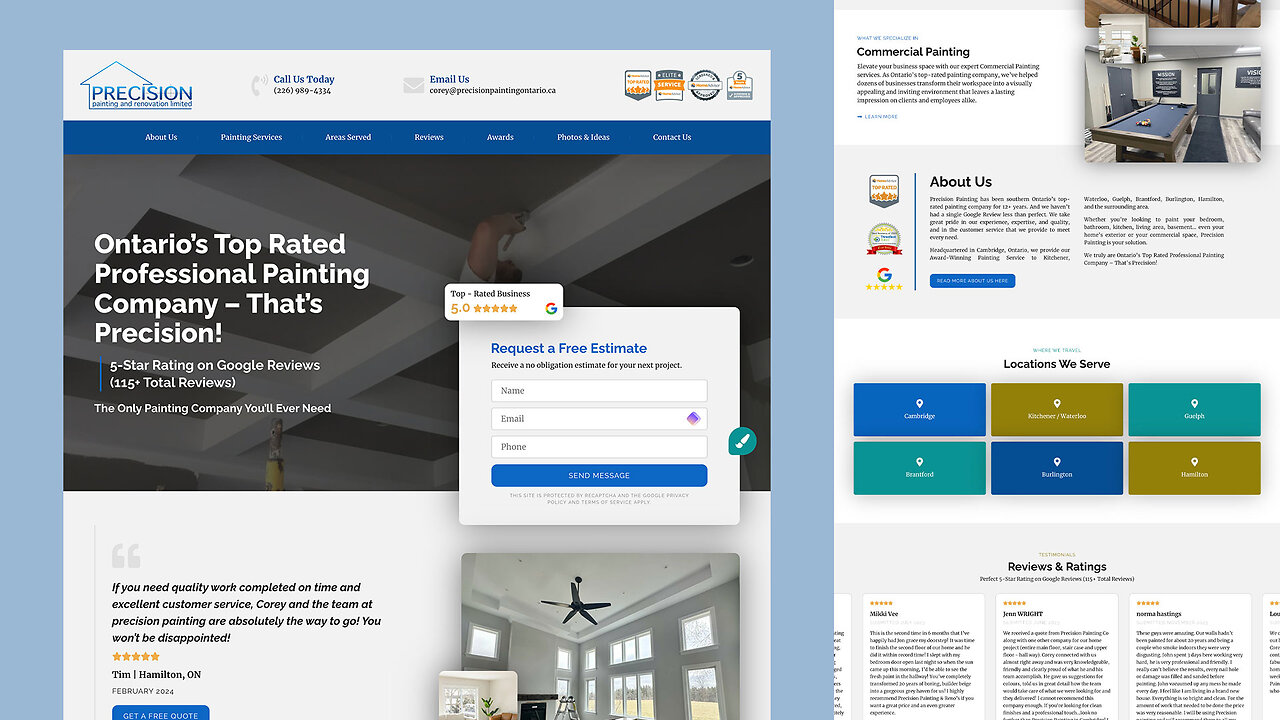 Precision Painting Website Design by Dragos Design Creative Ltd.