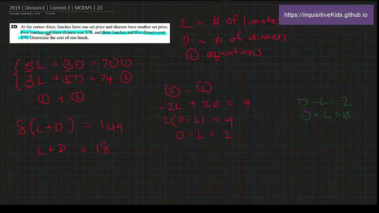 Math Olympiad for Elementary | 2019 | Division E | Contest 2 | MOEMS | 2D