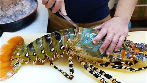 Japanese Street Food - $600 GIANT RAINBOW LOBSTER Sashimi Japan Seafood