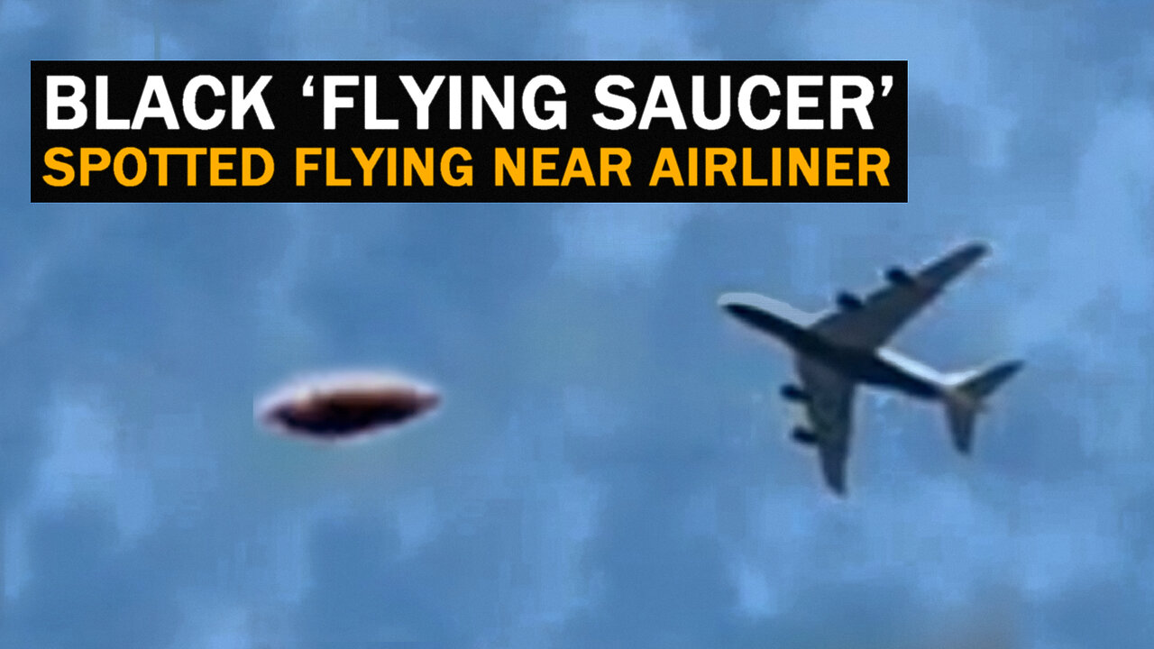 Caught on Tape 2023, UFO 2023 - Black Flying Saucer Caught on Camera Near Airliner