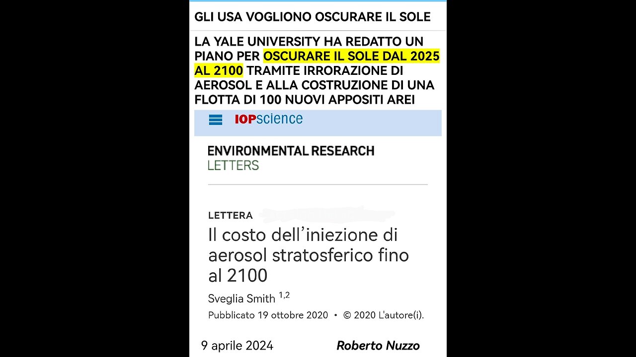 GEOINGEGNERIA: "Gli USA oscurare il sole"