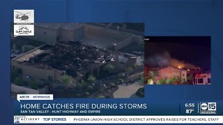 Home destroyed in fire during monsoon storms