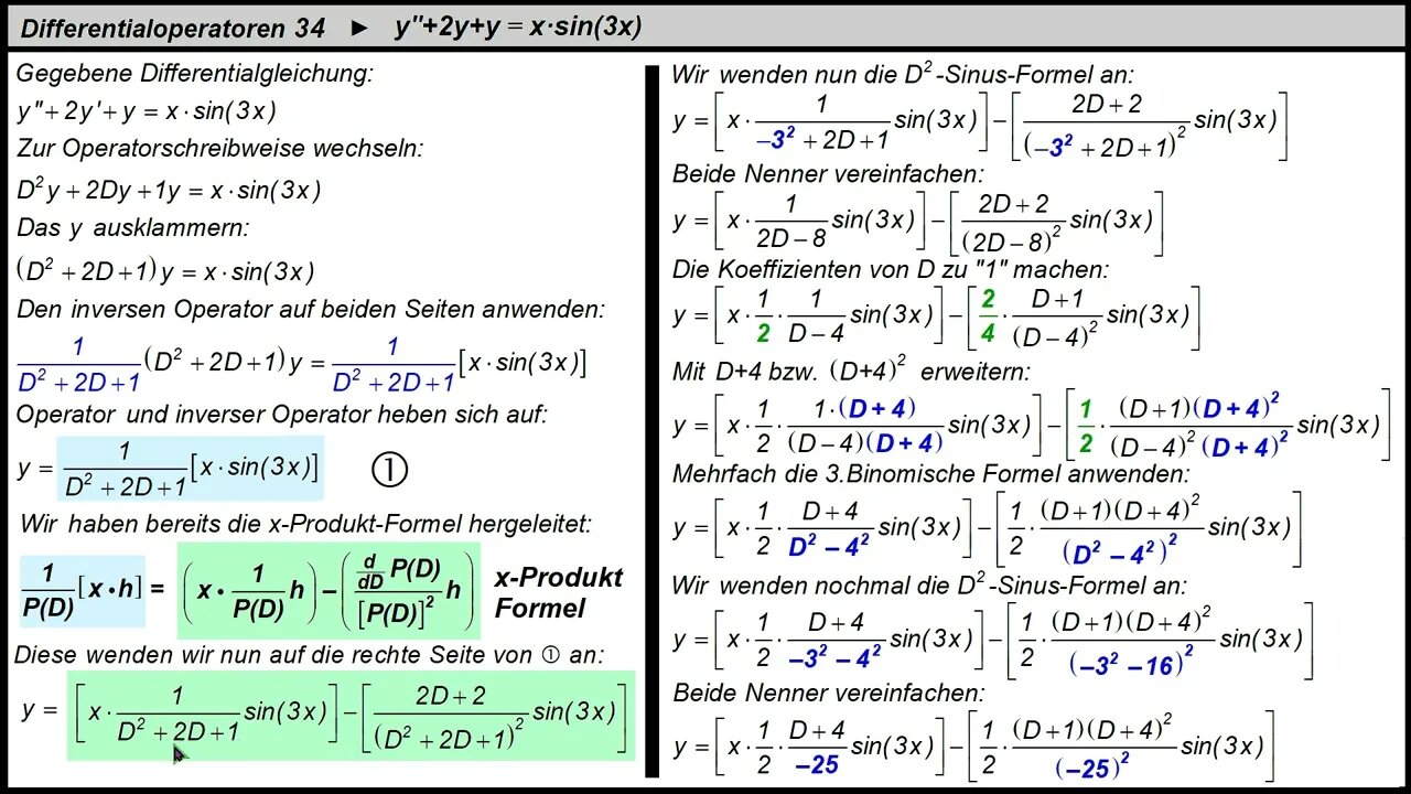 Differentialoperatoren 34 ► Inhomogene Differentialgleichung lösen mit der x-Produkt-Formel