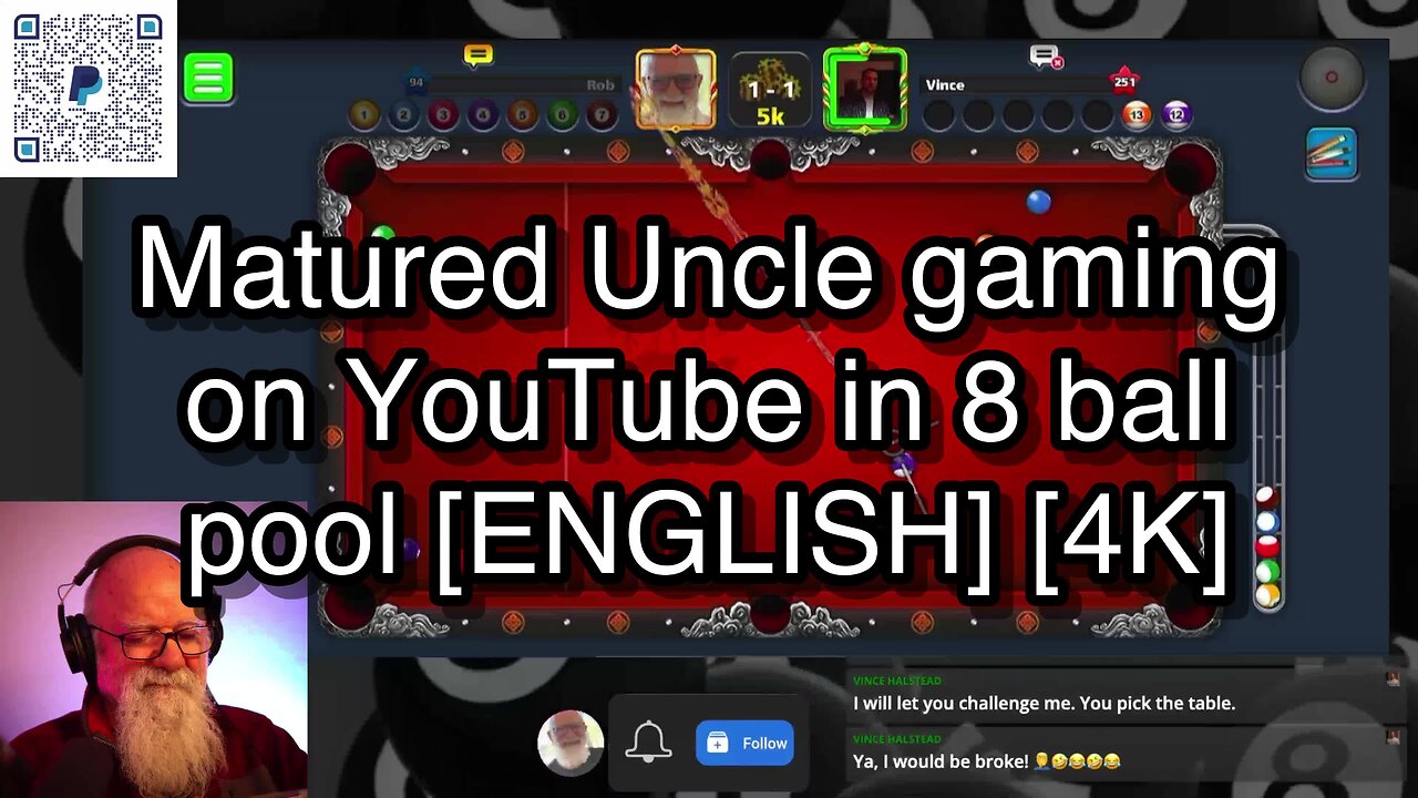 Matured Uncle gaming on YouTube in 8 ball pool [ENGLISH] [4K] 🎱🎱🎱 8 Ball Pool 🎱🎱🎱