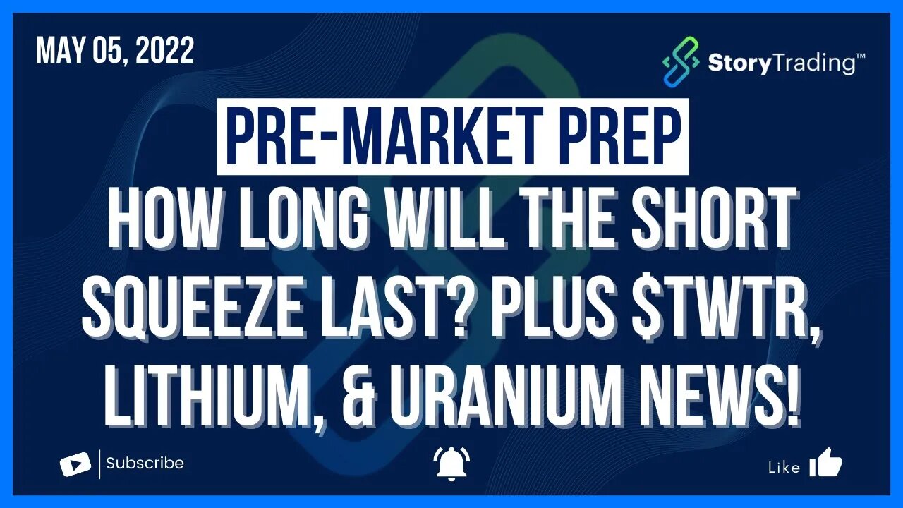 5/5/22 Pre-Market Prep: How Long will the Short Squeeze Last? Plus $TWTR, Lithium, & Uranium News!