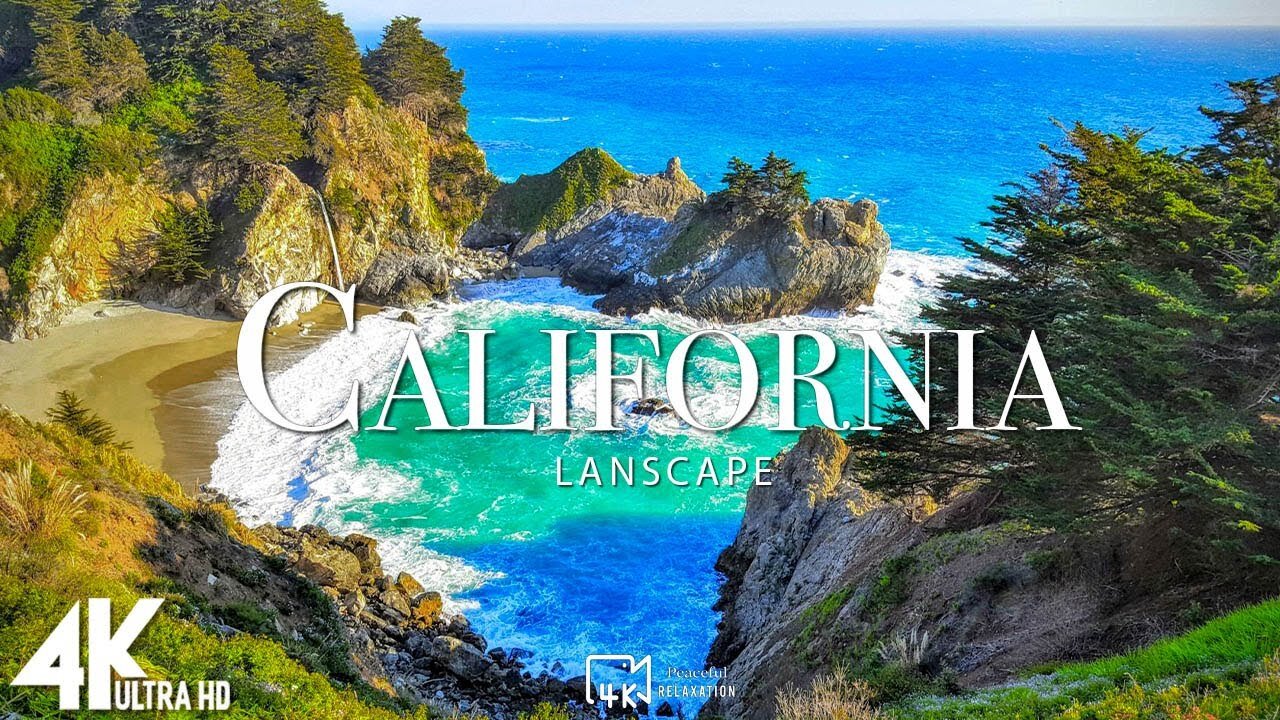 FLYING OVER CALIFORNIA 4K UHD - Soft Music & Wonderful Natural Landscape For Fresh Start